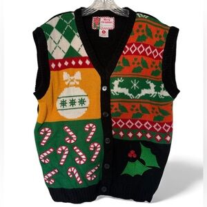 Holiday Time Adult Unisex Ugly Christmas Holiday V-neck Sweater Vest SzS